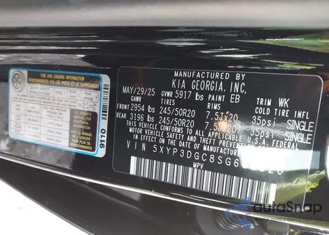 2025 Kia Telluride Ex from USA, damaged, VIN 5XYP3DGC8SG663620